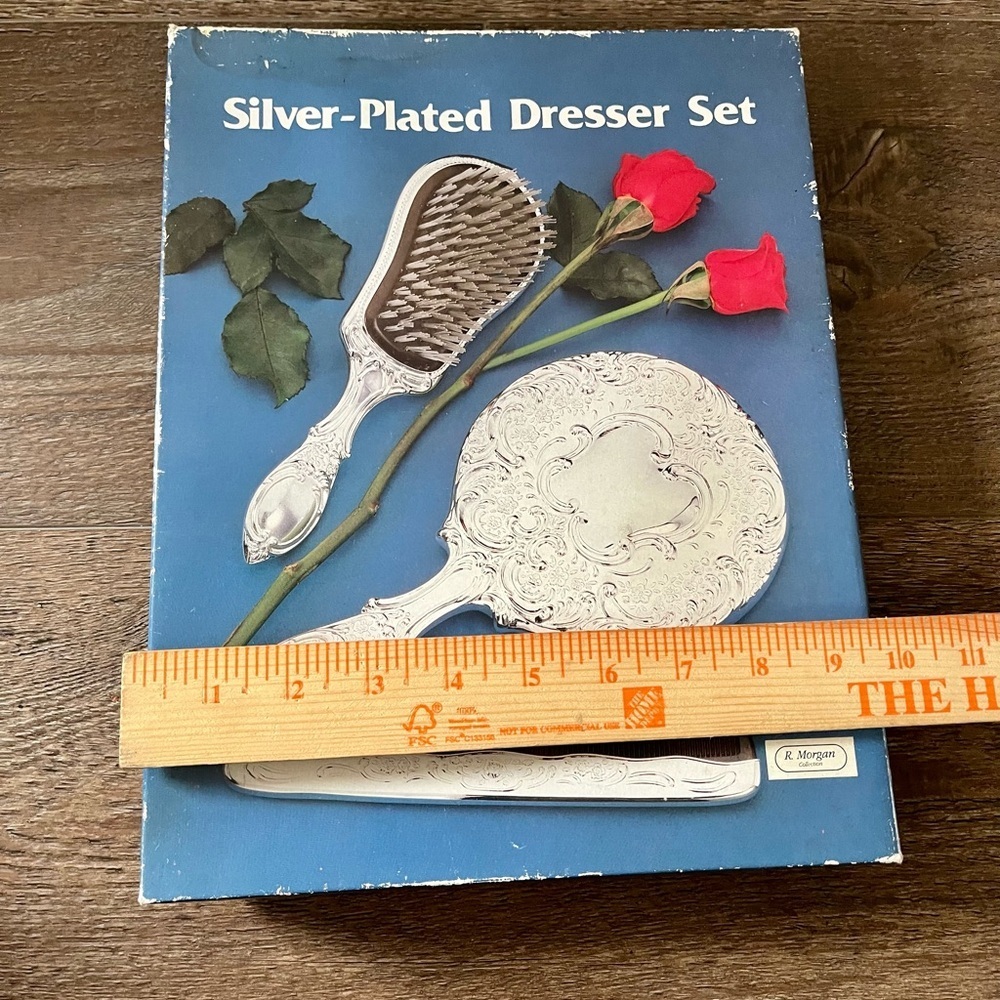 Vintage Silver-Plated Mirror Brush Comb Vanity Dresser 3-Piece Set - Picture 10 of 11